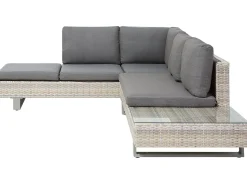 Discount Beliani Set di divani angolari da giardino 5 posti LANCIANO Lato destro Rattan sintetico (PE) Grigio Beige Grigio