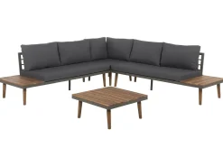 Discount Beliani Set di divani angolari da giardino 5 posti CORATO Legno d'acacia Grigio Marrone Grigio