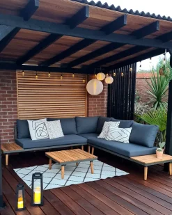Discount Beliani Set di divani angolari da giardino 5 posti CORATO Legno d'acacia Grigio Marrone Grigio