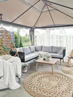 Best Beliani Set di divani angolari da giardino 5 posti ALCAMO Lato Sinistro Legno d'acacia Nero Grigio Marrone Nero
