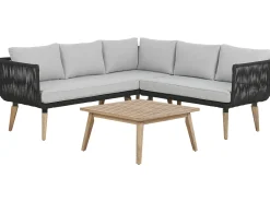 Best Beliani Set di divani angolari da giardino 5 posti ALCAMO Lato Sinistro Legno d'acacia Nero Grigio Marrone Nero