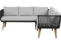 Best Beliani Set di divani angolari da giardino 5 posti ALCAMO Lato Sinistro Legno d'acacia Nero Grigio Marrone Nero