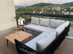 Best Beliani Set di divani angolari da giardino 5 posti ALCAMO Lato Sinistro Legno d'acacia Nero Grigio Marrone Nero