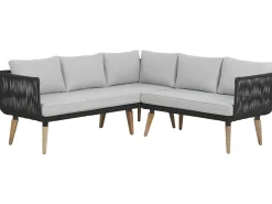 Best Beliani Set di divani angolari da giardino 5 posti ALCAMO Lato Sinistro Legno d'acacia Nero Grigio Marrone Nero