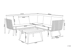 Best Beliani Set di divani angolari da giardino 5 posti ALCAMO Lato Sinistro Legno d'acacia Nero Grigio Marrone Nero