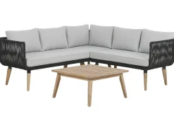 Best Beliani Set di divani angolari da giardino 5 posti ALCAMO Lato Sinistro Legno d'acacia Nero Grigio Marrone Nero