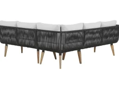 Best Beliani Set di divani angolari da giardino 5 posti ALCAMO Lato Sinistro Legno d'acacia Nero Grigio Marrone Nero