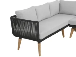 Best Beliani Set di divani angolari da giardino 5 posti ALCAMO Lato Sinistro Legno d'acacia Nero Grigio Marrone Nero