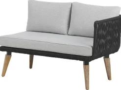Best Beliani Set di divani angolari da giardino 5 posti ALCAMO Lato Sinistro Legno d'acacia Nero Grigio Marrone Nero