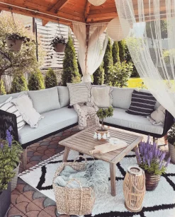 Best Beliani Set di divani angolari da giardino 5 posti ALCAMO Lato Sinistro Legno d'acacia Nero Grigio Marrone Nero