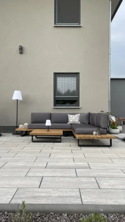 Online Beliani Set di divani angolari da giardino 5 posti MYKONOS Lato destro Legno di acacia certificato Grigio scuro Marrone Grigio