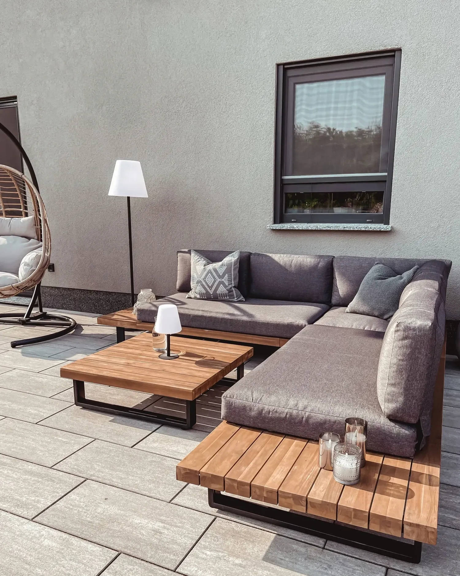 Online Beliani Set di divani angolari da giardino 5 posti MYKONOS Lato destro Legno di acacia certificato Grigio scuro Marrone Grigio