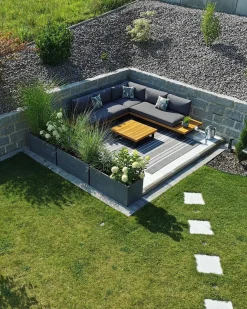 Online Beliani Set di divani angolari da giardino 5 posti MYKONOS Lato destro Legno di acacia certificato Grigio scuro Marrone Grigio