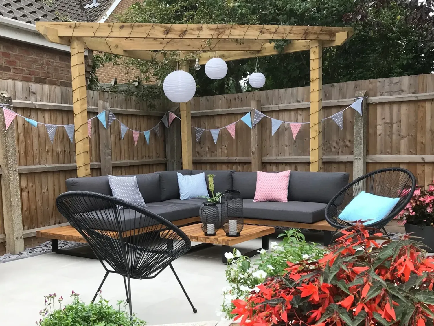 Online Beliani Set di divani angolari da giardino 5 posti MYKONOS Lato destro Legno di acacia certificato Grigio scuro Marrone Grigio