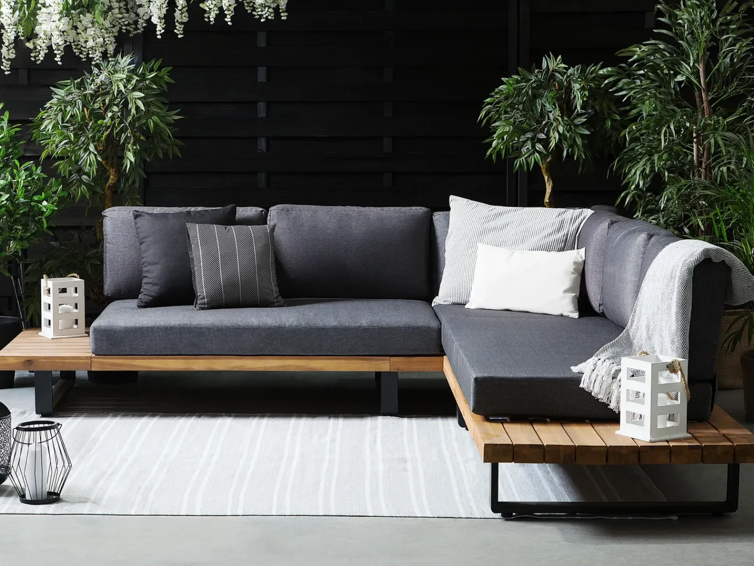Online Beliani Set di divani angolari da giardino 5 posti MYKONOS Lato destro Legno di acacia certificato Grigio scuro Marrone Grigio