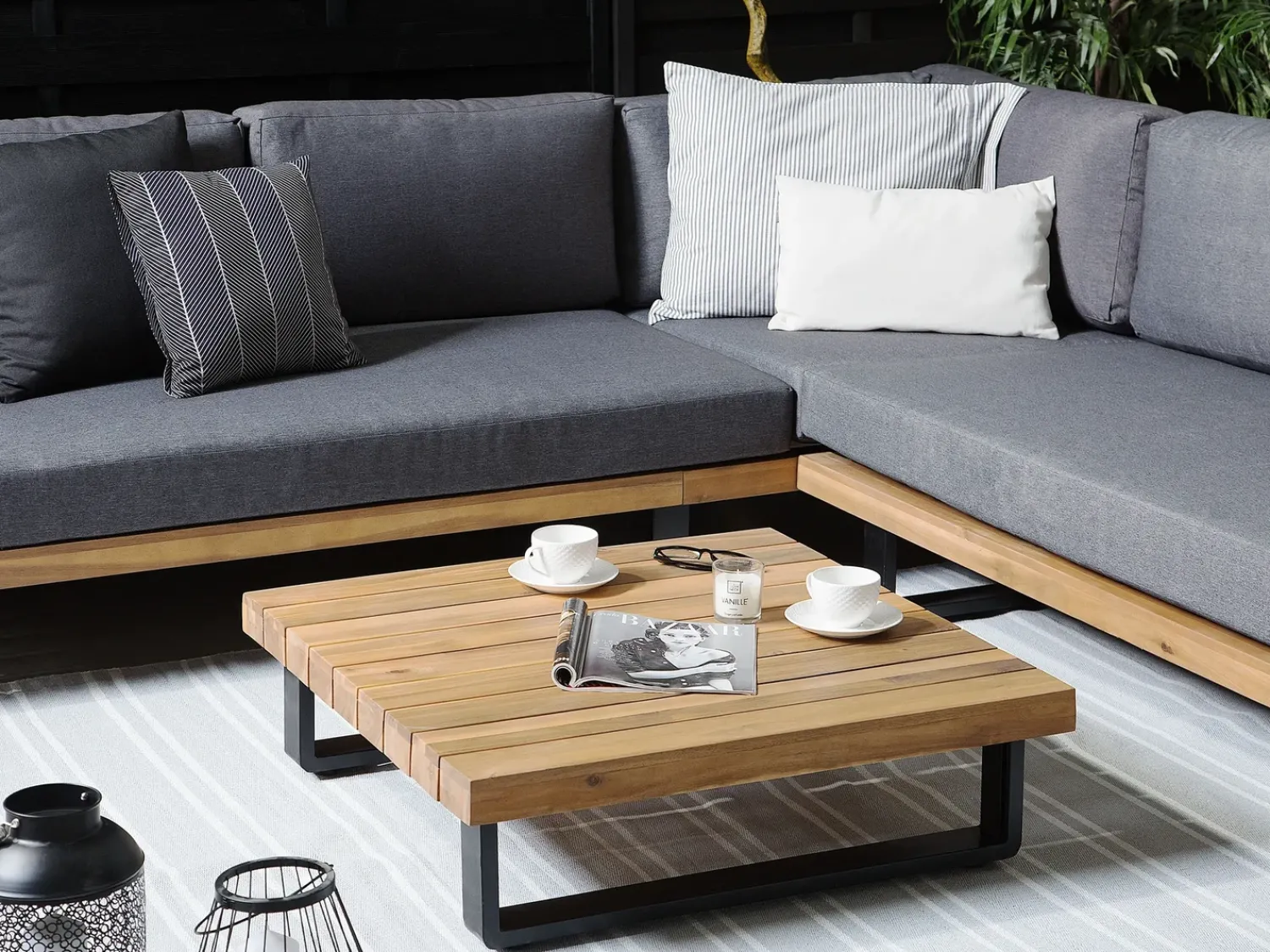 Online Beliani Set di divani angolari da giardino 5 posti MYKONOS Lato destro Legno di acacia certificato Grigio scuro Marrone Grigio