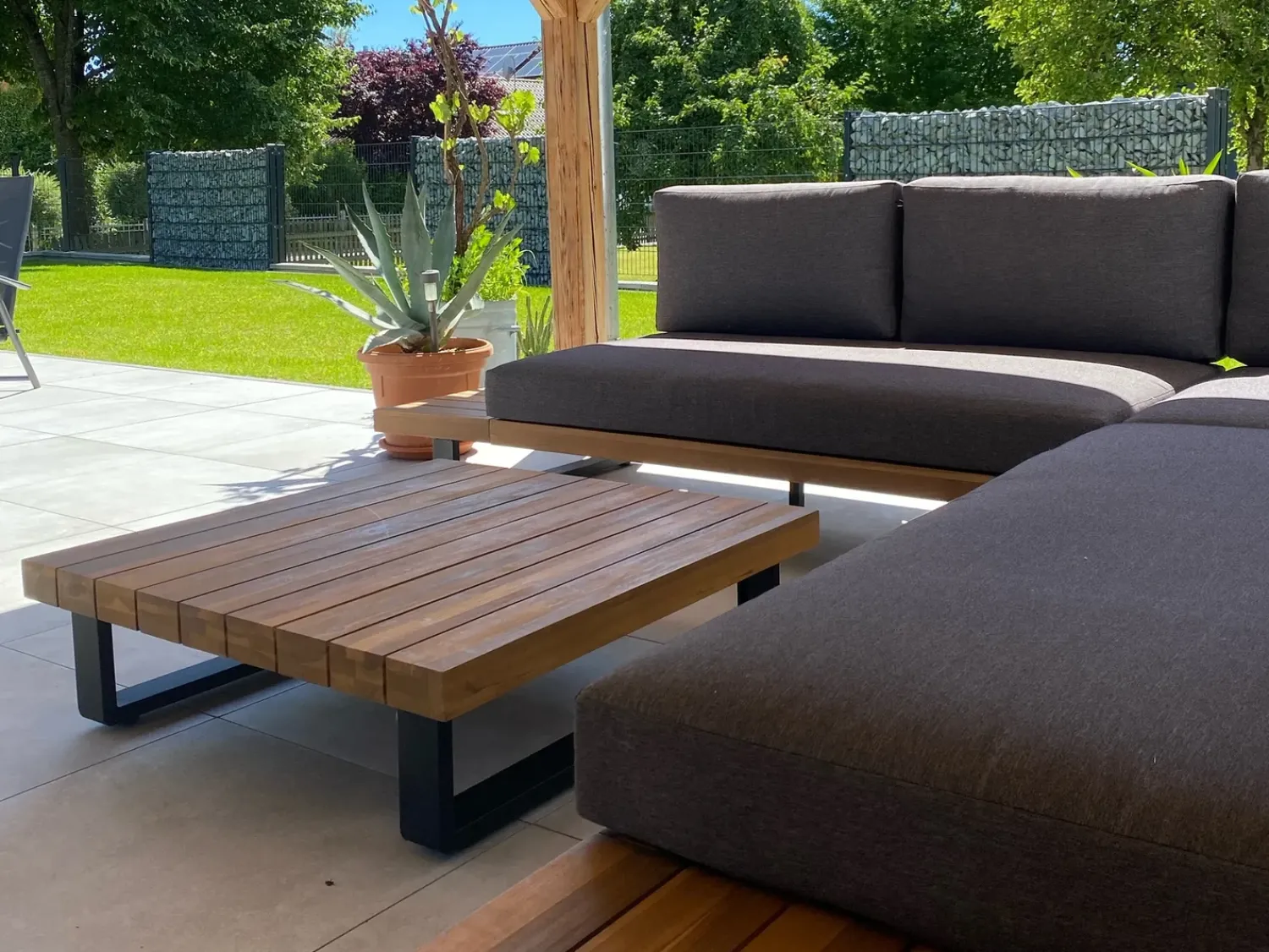 Online Beliani Set di divani angolari da giardino 5 posti MYKONOS Lato destro Legno di acacia certificato Grigio scuro Marrone Grigio
