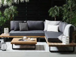 Online Beliani Set di divani angolari da giardino 5 posti MYKONOS Lato destro Legno di acacia certificato Grigio scuro Marrone Grigio