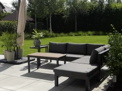 Beliani Set di divani angolari da giardino 5 posti MESSINA Lato Sinistro Metallo Nero Grigio Marrone Nero
