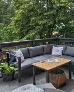Beliani Set di divani angolari da giardino 5 posti MESSINA Lato Sinistro Metallo Nero Grigio Marrone Nero