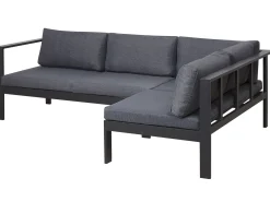 Beliani Set di divani angolari da giardino 5 posti MESSINA Lato Sinistro Metallo Nero Grigio Marrone Nero