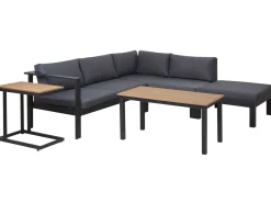 Beliani Set di divani angolari da giardino 5 posti MESSINA Lato Sinistro Metallo Nero Grigio Marrone Nero