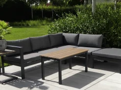 Beliani Set di divani angolari da giardino 5 posti MESSINA Lato Sinistro Metallo Nero Grigio Marrone Nero