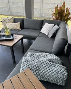Beliani Set di divani angolari da giardino 5 posti MESSINA Lato Sinistro Metallo Nero Grigio Marrone Nero