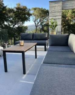 Beliani Set di divani angolari da giardino 5 posti MESSINA Lato Sinistro Metallo Nero Grigio Marrone Nero