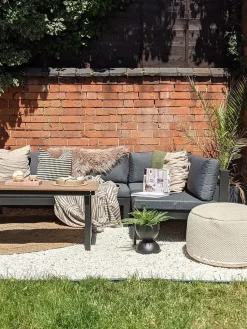 Beliani Set di divani angolari da giardino 5 posti MESSINA Lato Sinistro Metallo Nero Grigio Marrone Nero