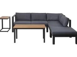 Beliani Set di divani angolari da giardino 5 posti MESSINA Lato Sinistro Metallo Nero Grigio Marrone Nero