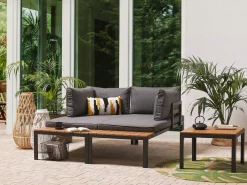 Discount Beliani Set di divani angolari da giardino 4 posti PIENZA II Lato destro Modulare Grigio Grigio Marrone Nero