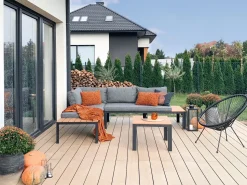 Discount Beliani Set di divani angolari da giardino 4 posti PIENZA II Lato destro Modulare Grigio Grigio Marrone Nero