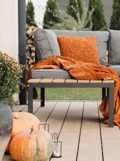 Discount Beliani Set di divani angolari da giardino 4 posti PIENZA II Lato destro Modulare Grigio Grigio Marrone Nero