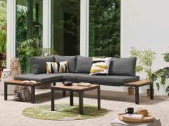 Discount Beliani Set di divani angolari da giardino 4 posti PIENZA II Lato destro Modulare Grigio Grigio Marrone Nero