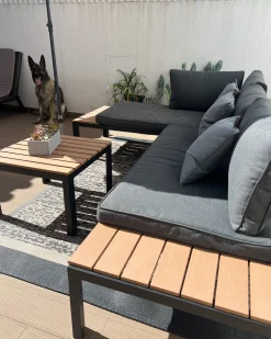 Discount Beliani Set di divani angolari da giardino 4 posti PIENZA II Lato destro Modulare Grigio Grigio Marrone Nero