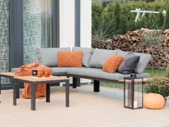 Discount Beliani Set di divani angolari da giardino 4 posti PIENZA II Lato destro Modulare Grigio Grigio Marrone Nero
