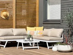 Discount Beliani Set di divani angolari da giardino 5 posti COCCORINO Metallo Tortora Bianco Grigio