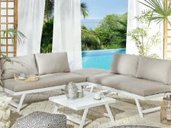 Discount Beliani Set di divani angolari da giardino 5 posti COCCORINO Metallo Tortora Bianco Grigio