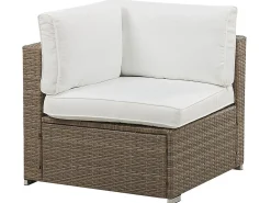 Beliani Set di divani angolari da giardino 6 posti BELVEDERE Rattan sintetico (PE) Bianco Bianco Marrone