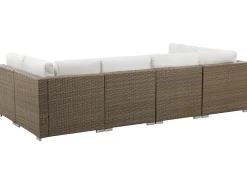 Beliani Set di divani angolari da giardino 6 posti BELVEDERE Rattan sintetico (PE) Bianco Bianco Marrone