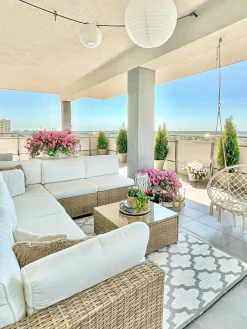 Beliani Set di divani angolari da giardino 6 posti BELVEDERE Rattan sintetico (PE) Bianco Bianco Marrone