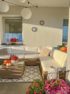 Beliani Set di divani angolari da giardino 6 posti BELVEDERE Rattan sintetico (PE) Bianco Bianco Marrone