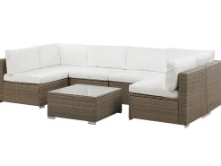 Beliani Set di divani angolari da giardino 6 posti BELVEDERE Rattan sintetico (PE) Bianco Bianco Marrone
