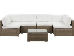 Beliani Set di divani angolari da giardino 6 posti BELVEDERE Rattan sintetico (PE) Bianco Bianco Marrone
