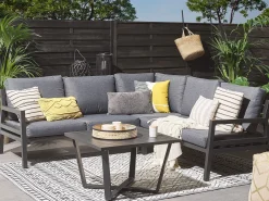New Beliani Set di divani angolari da giardino 5 posti VIZZINI Metallo Grigio Grigio Nero