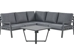 New Beliani Set di divani angolari da giardino 5 posti VIZZINI Metallo Grigio Grigio Nero