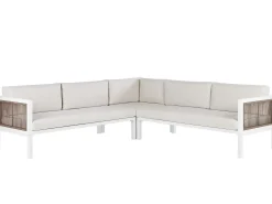 Hot Beliani Set di divani angolari da giardino 4 posti BORELLO Lato Sinistro Metallo Beige Bianco Beige Marrone
