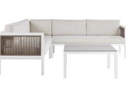 Hot Beliani Set di divani angolari da giardino 4 posti BORELLO Lato Sinistro Metallo Beige Bianco Beige Marrone
