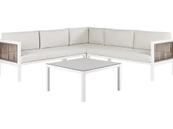 Hot Beliani Set di divani angolari da giardino 4 posti BORELLO Lato Sinistro Metallo Beige Bianco Beige Marrone